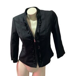 White House Black Womens 6, Half-Zip Ruffle Detail Blazer Jacket Fitted Black
